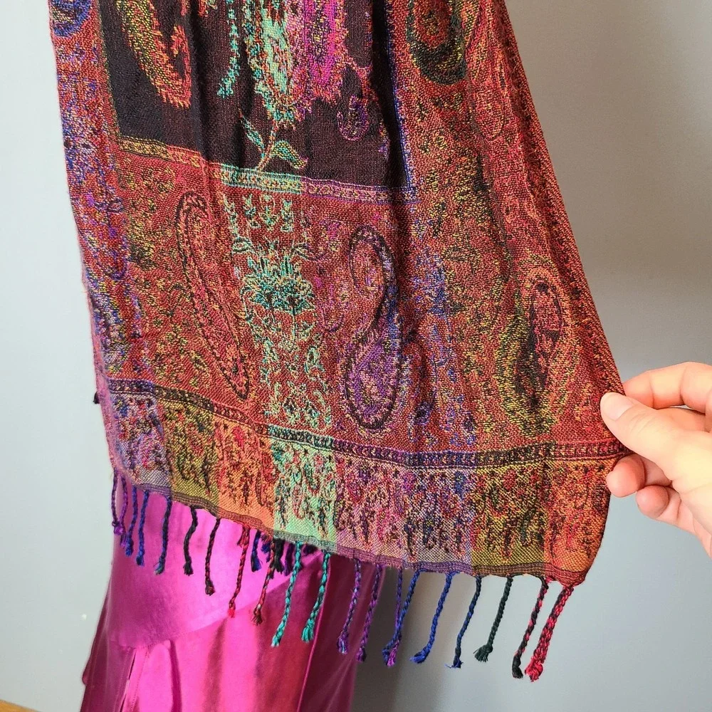 Sacred Threads Soft Scarf Fringe Patchwork Paisley Boho Art Gypsy 70
